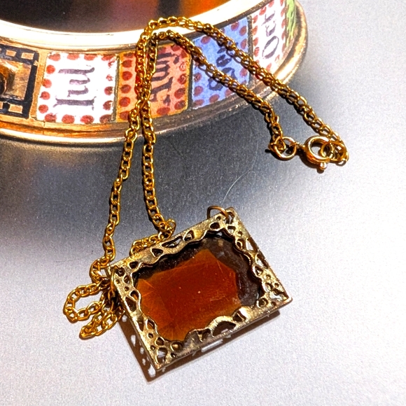 Art Deco 1930s Amber Crystal Filigree Necklace - Picture 2 of 6